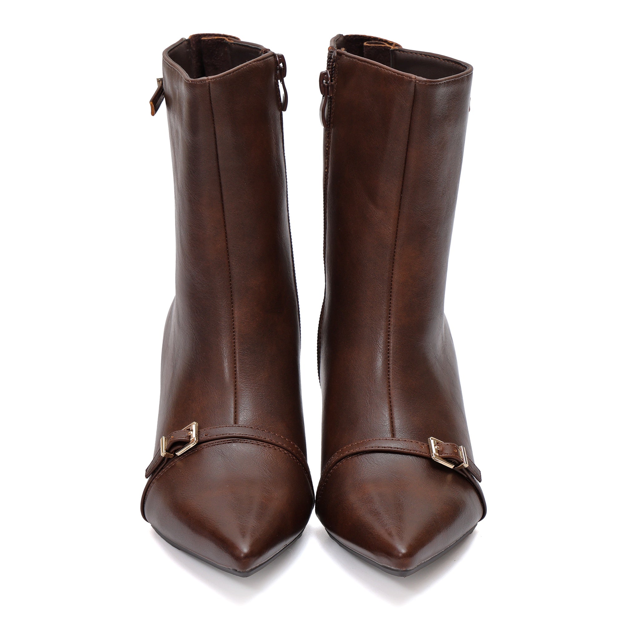 Stivali in simil pelle con tacco e cinturini Marrone