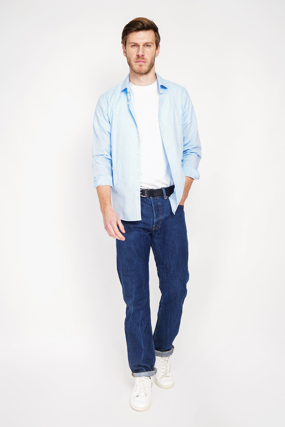 Camicia con collare italiano colore Azzurro