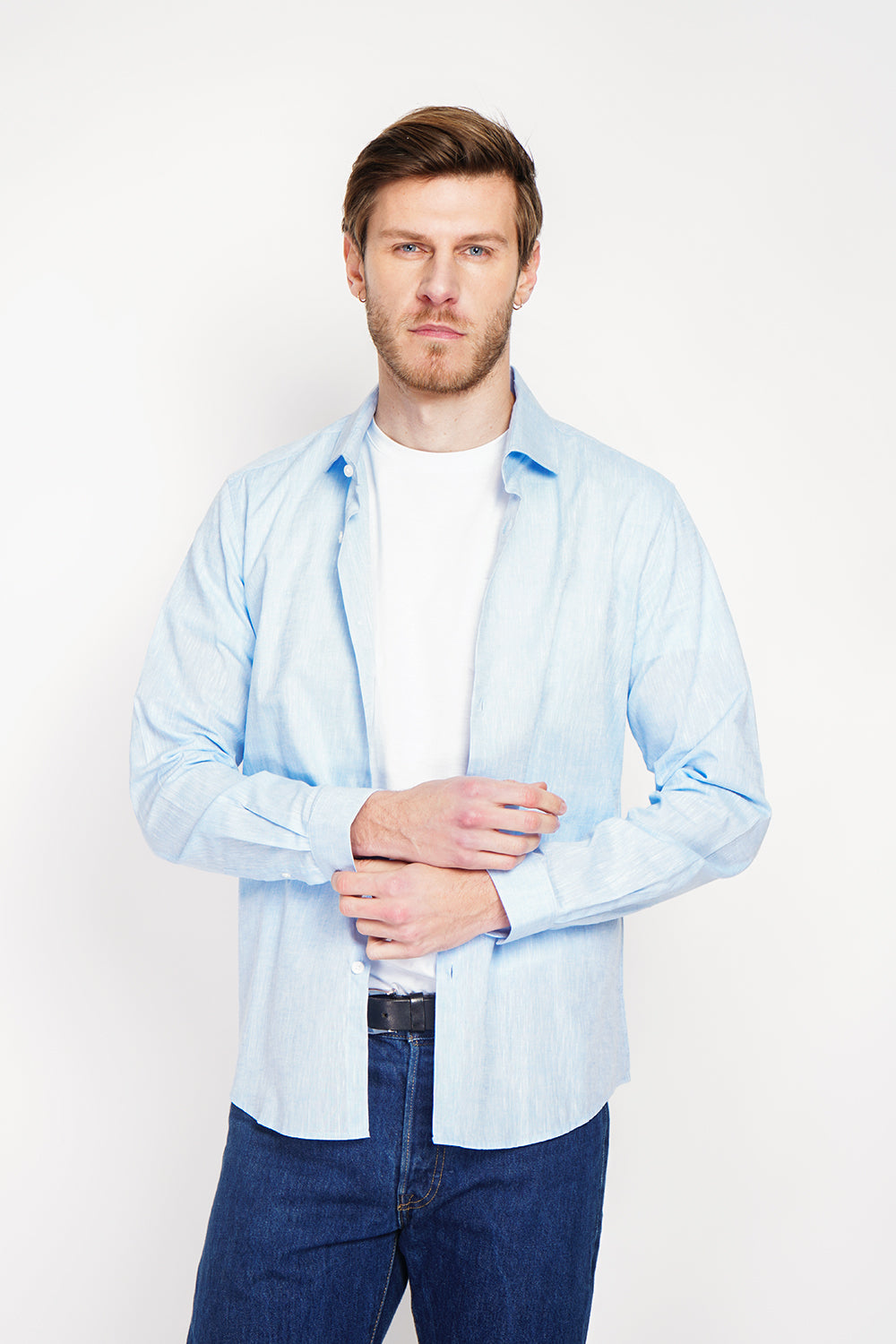 Camicia con collare italiano colore Azzurro