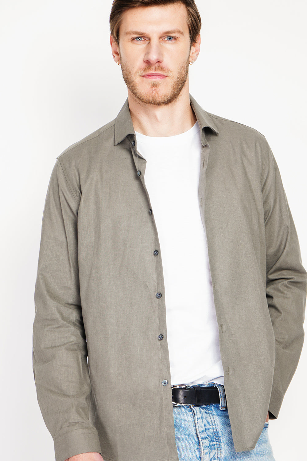Camicia con collare italiano colore Cachi