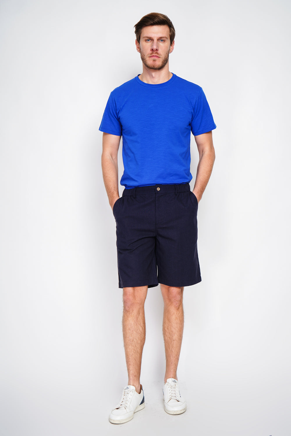 Bermuda pantaloncini, Elastico cintura, colore Blu navy - Secret du Lin