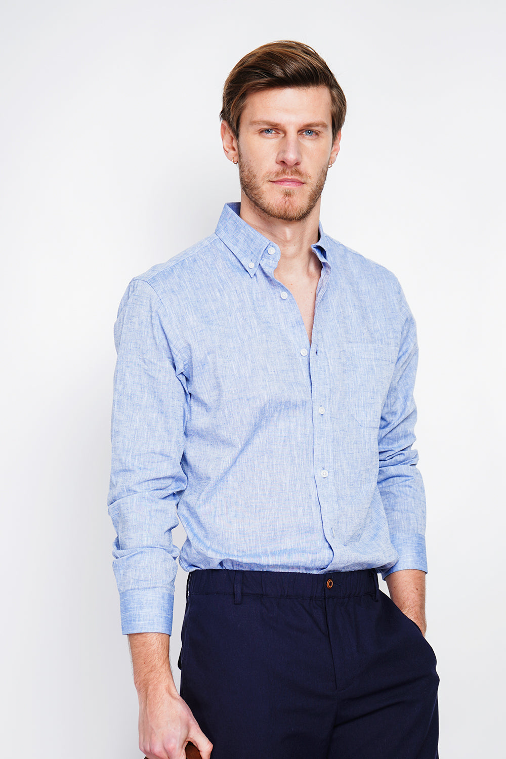 Camicia con taschino classico colore Jeans Blu