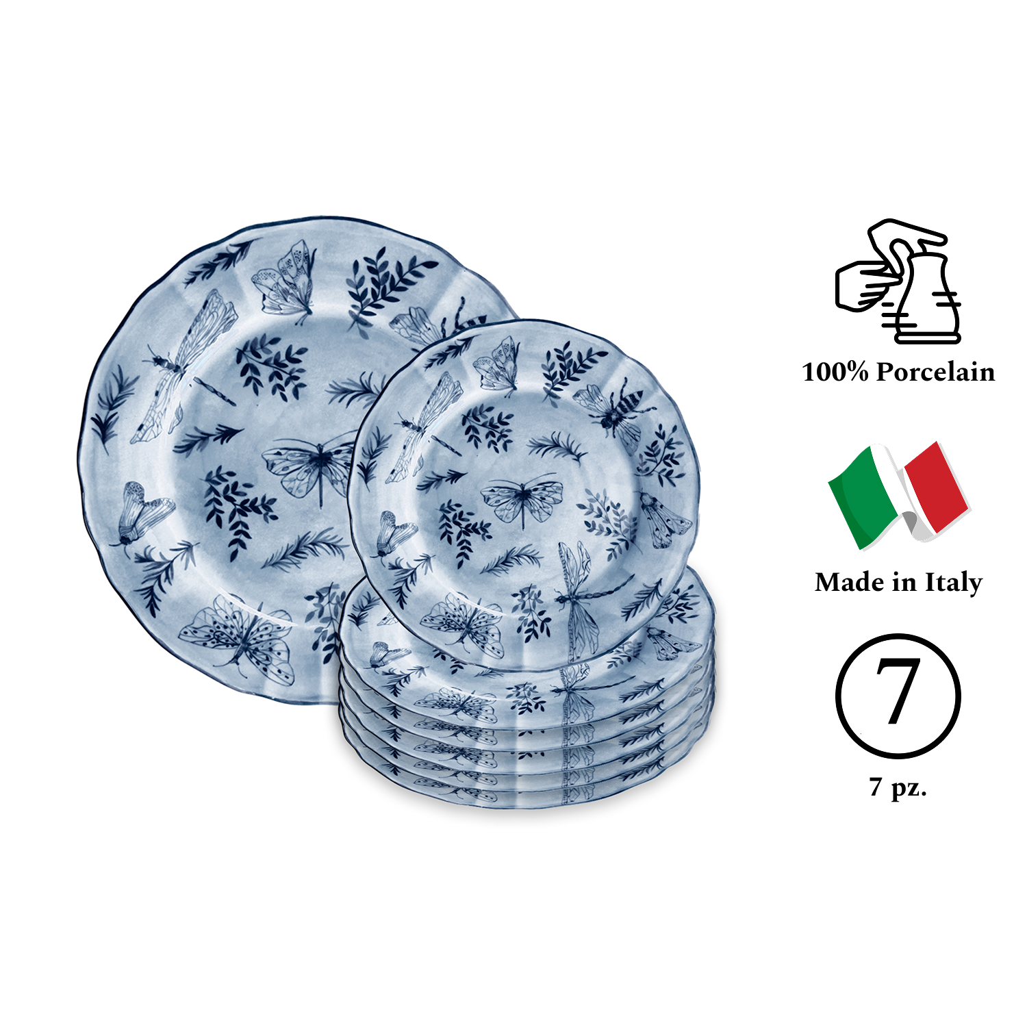 SONIA Vassoio torta + set 6 piatti torta Blu