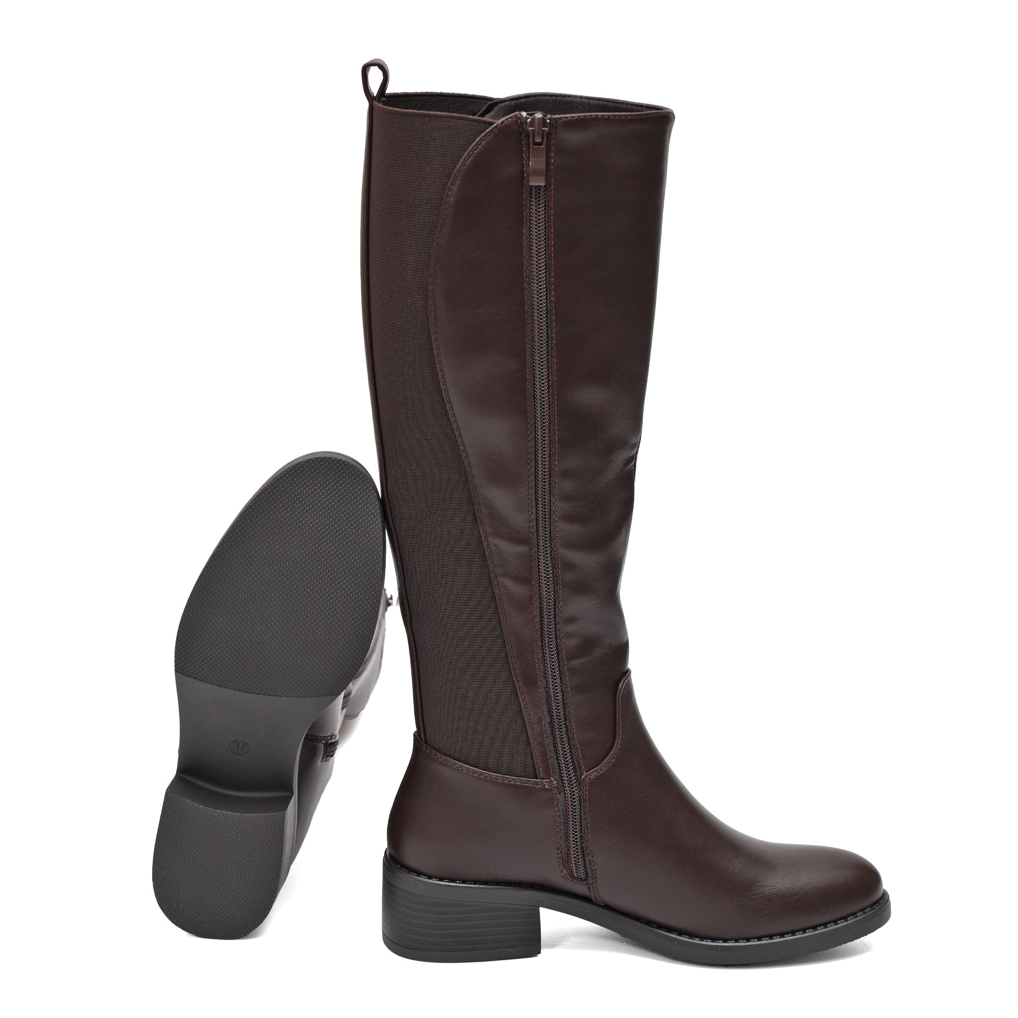 Stivale in simil pelle con elastico Marrone