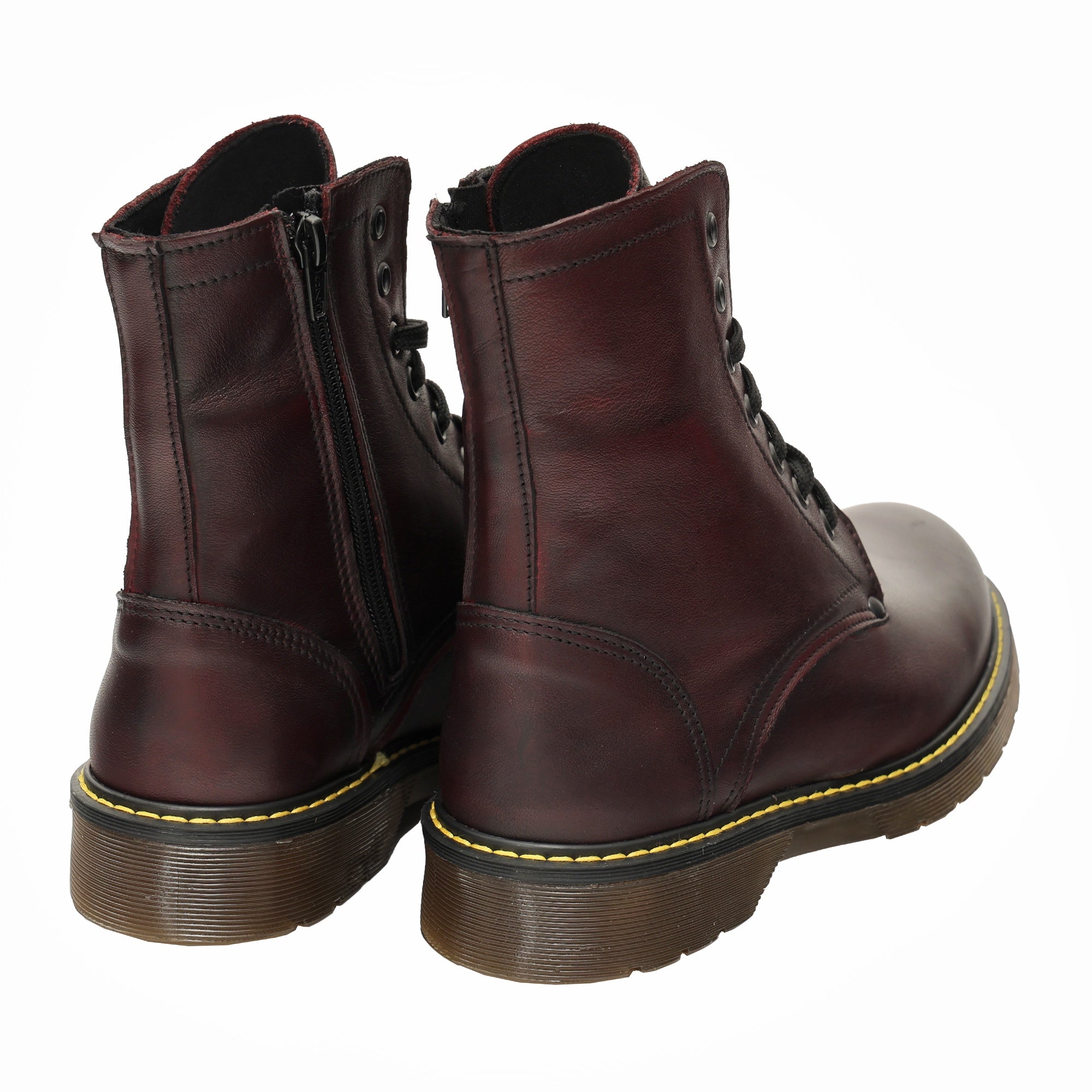 Anfibi in vera pelle con stringhe  e lampo laterale Bordeaux