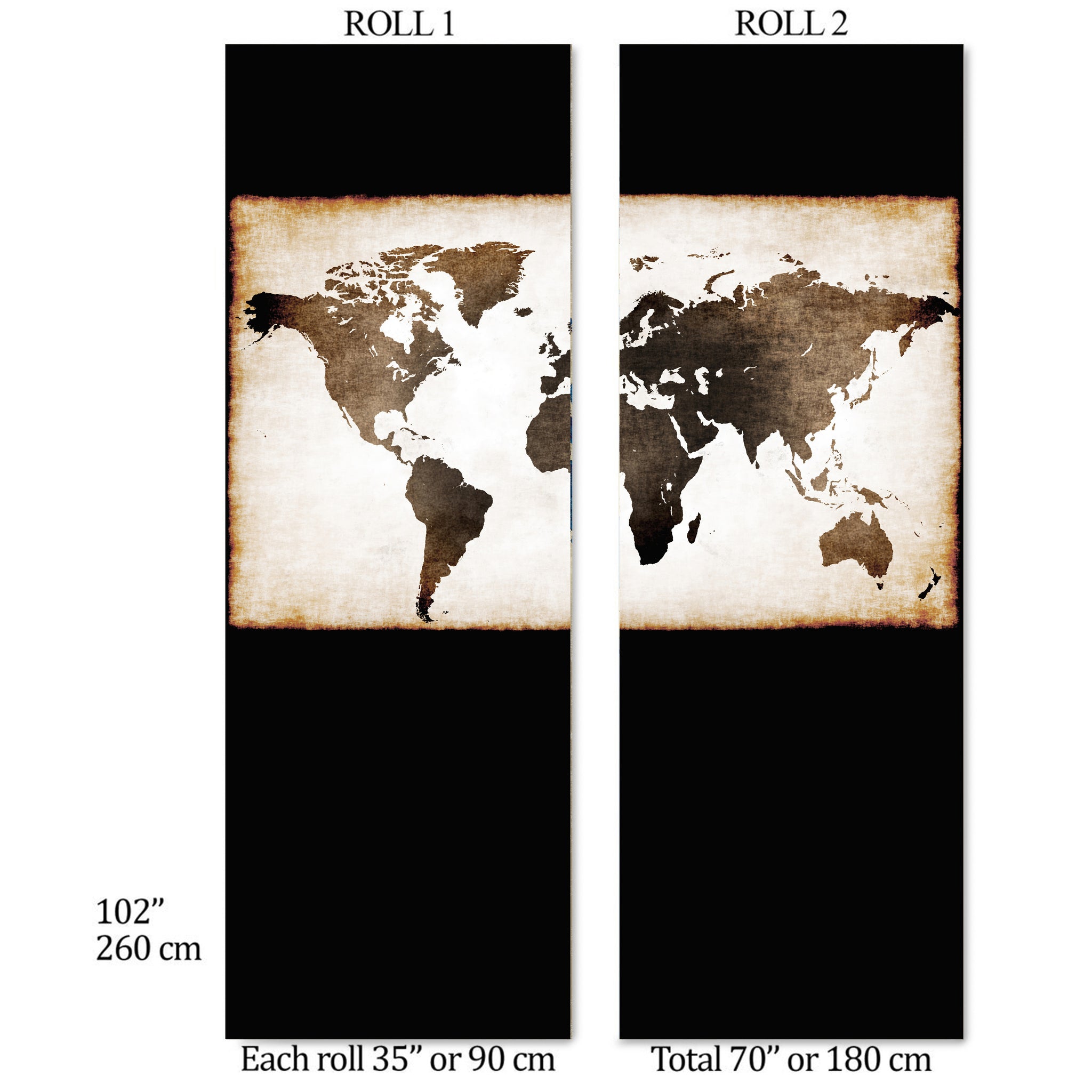 Carta da Parati Mappa del Mondo Vintage Dark - 2 rotoli di carta 90 cm x 260 cm - 4.68 mq