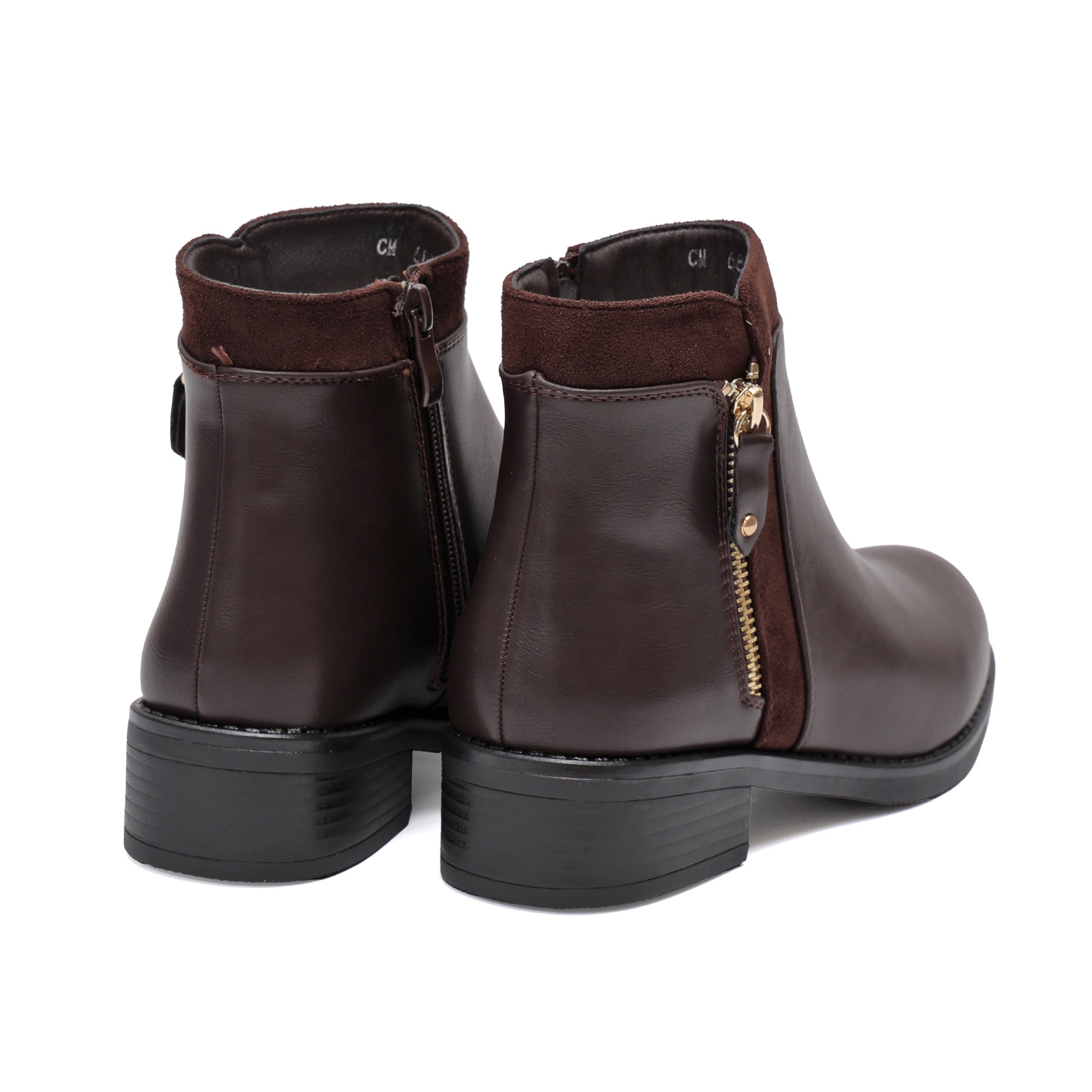 Stivaletti in simil pelle con lampo dorata Marrone