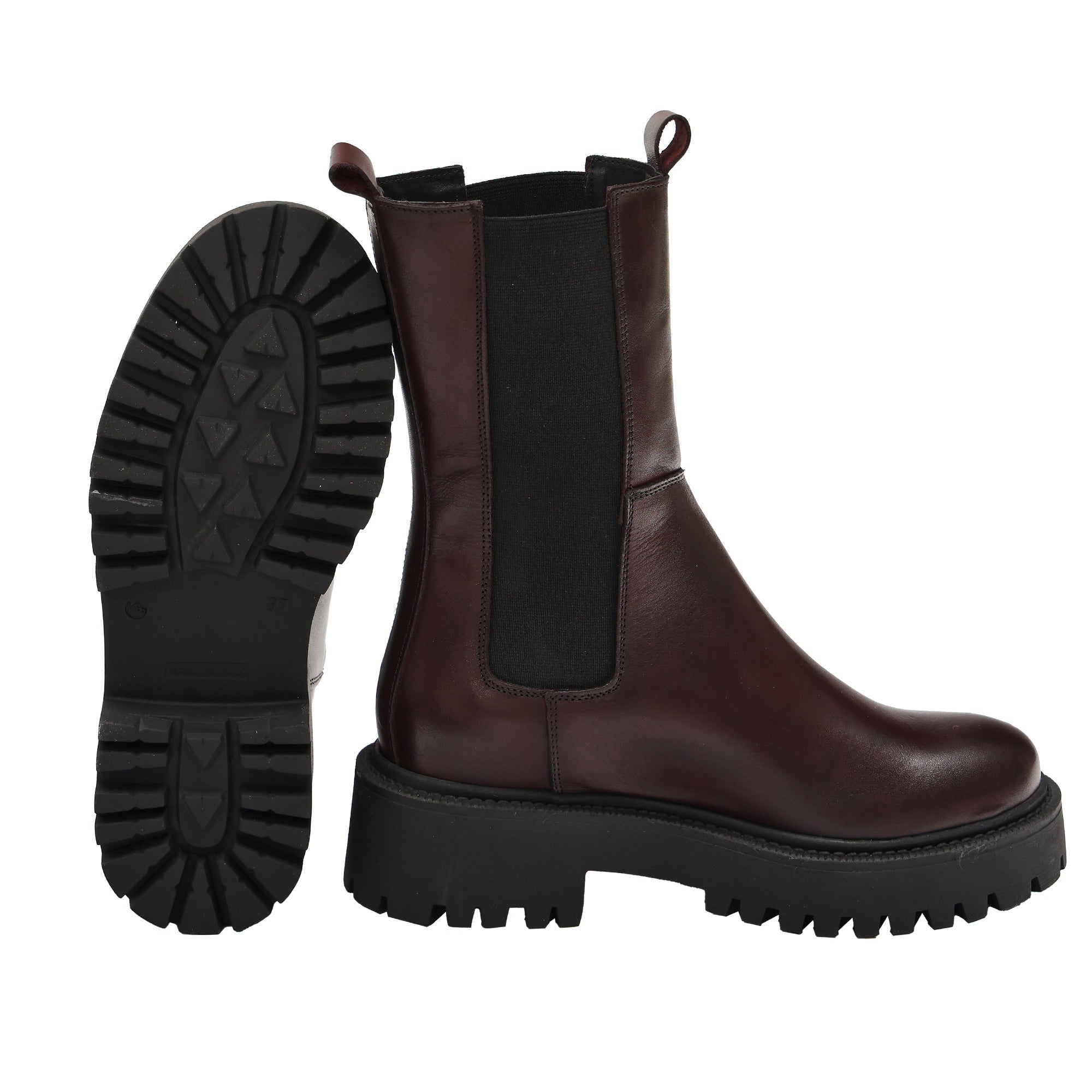 Stivaletti in vera pelle di vitello con bande elastiche laterali Nero