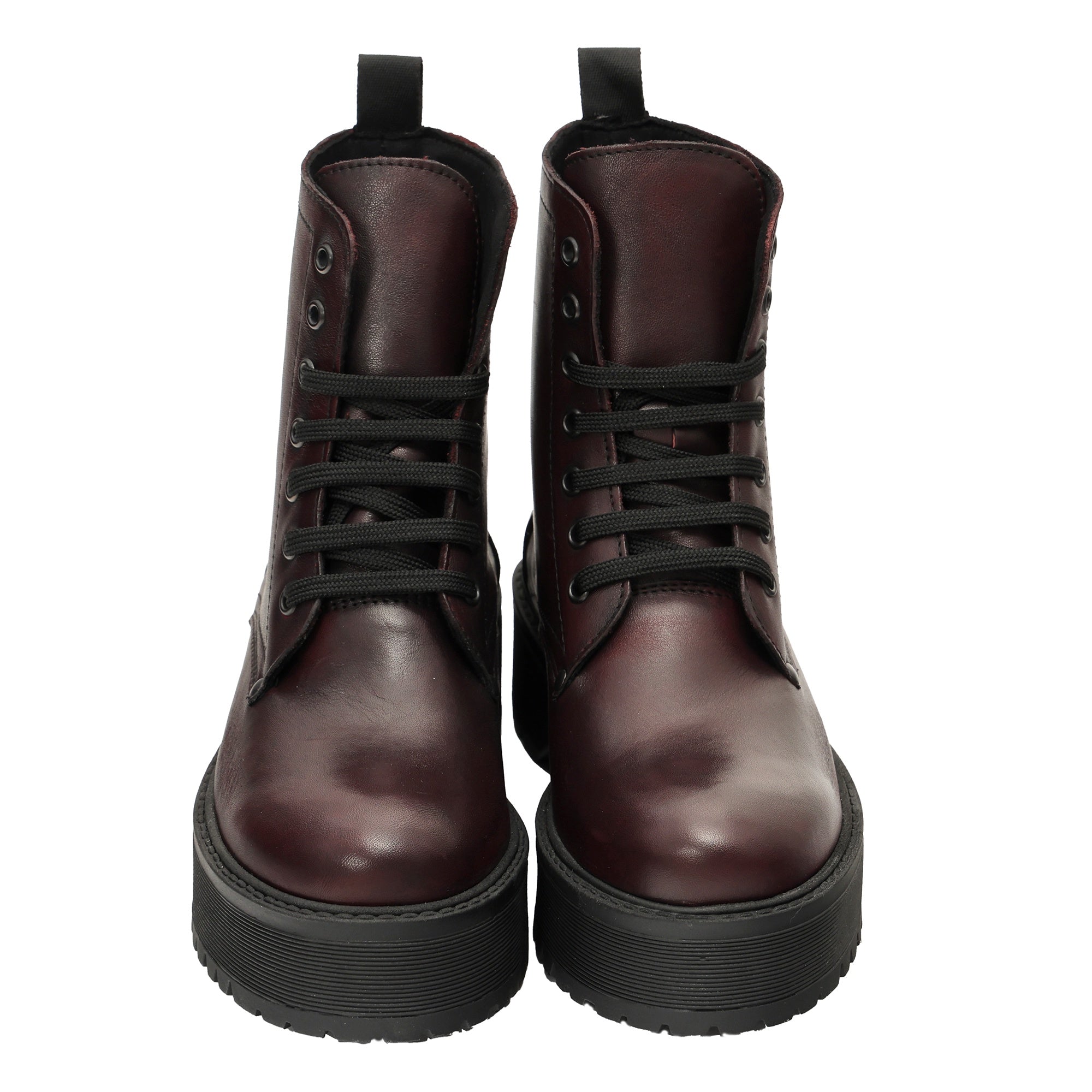 Anfibi in vera pelle con stringhe Bordeaux