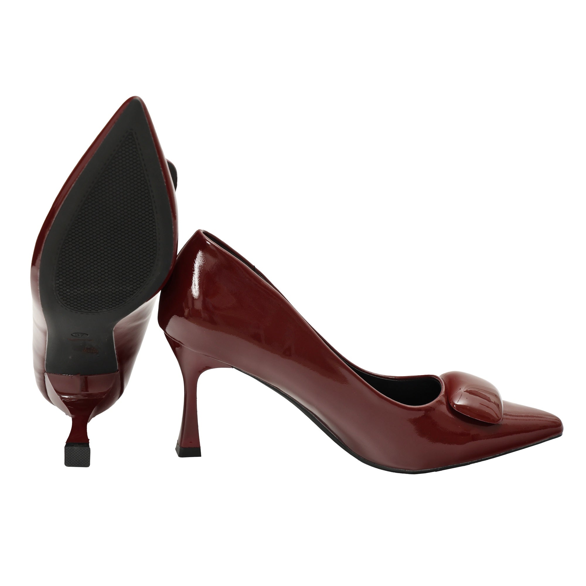 Decolletè in simil pelle verniciata con applicazione Bordeaux