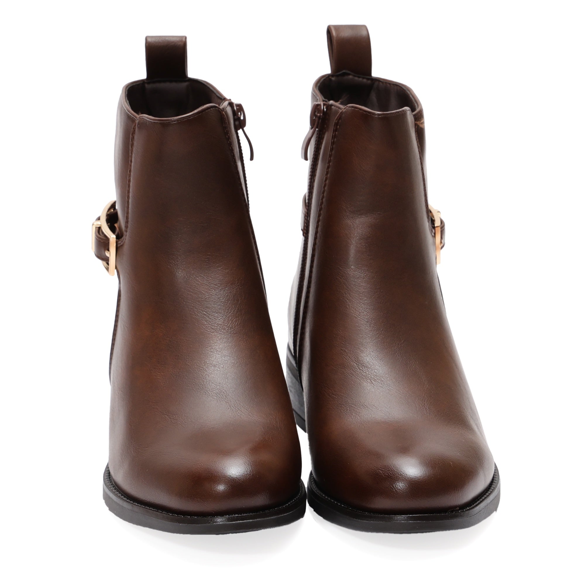 Stivaletti in simil pelle con fibbia dorata Marrone