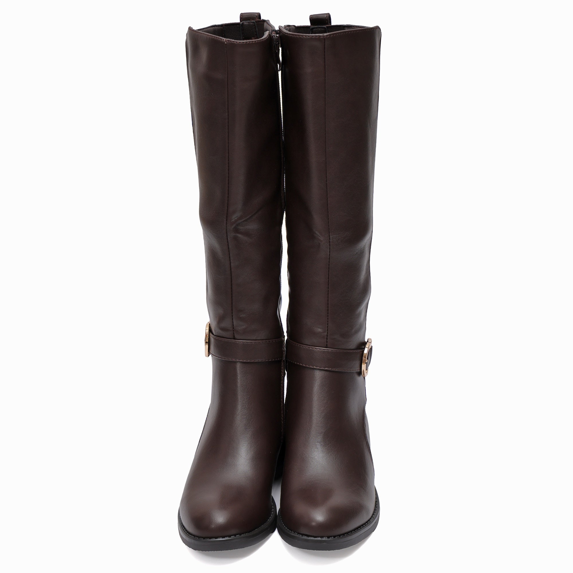 Stivale in simil pelle con cinturini e fascia elastica Marrone