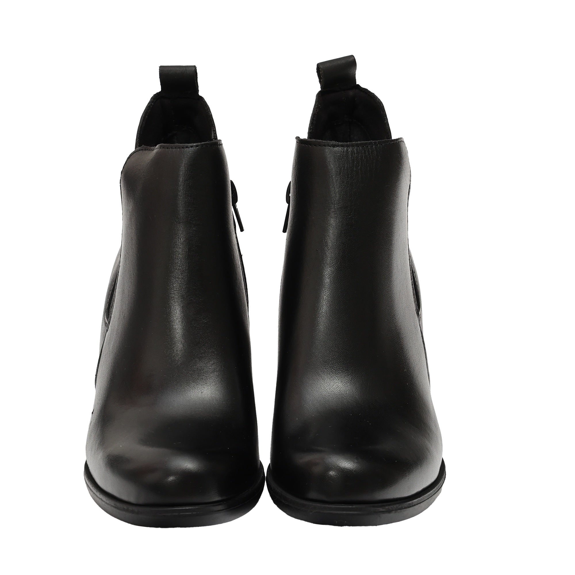 Tronchetto in Vera Pelle con Tacco Comodo e Fascia Elastica Nero