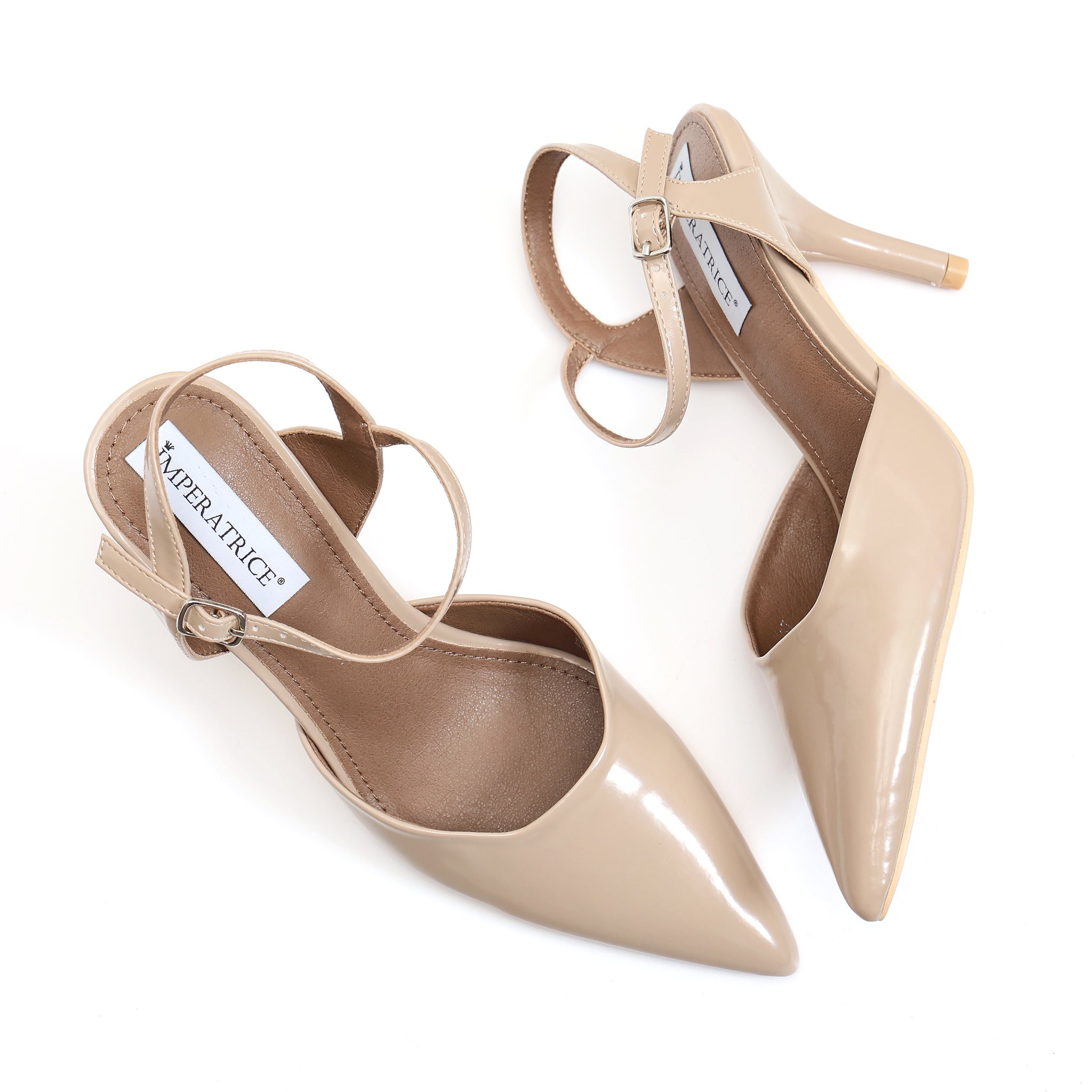 Sandali in simil pelle verniciata con tacco Beige