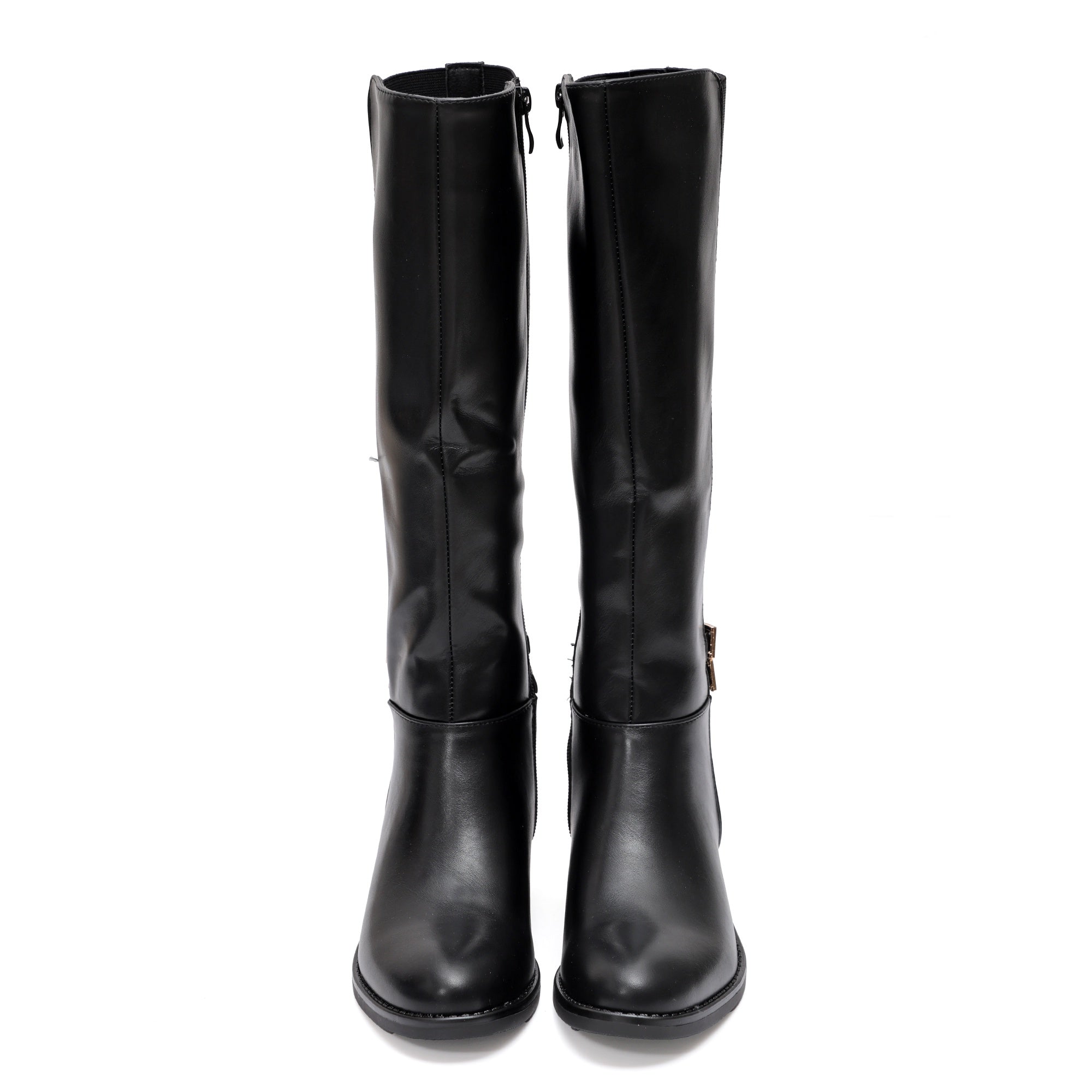 Stivale in simil pelle con fascia elastica e cinturino dorato Nero