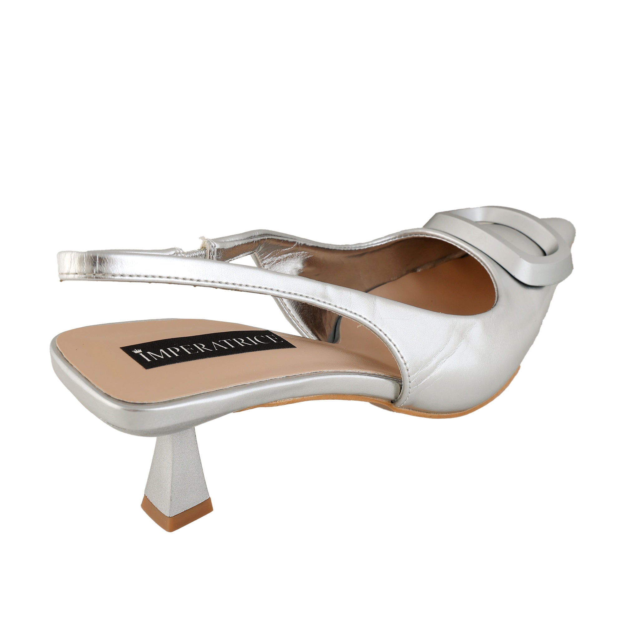 Decolletè slingback con tacco basso a rocchetto  Argentato