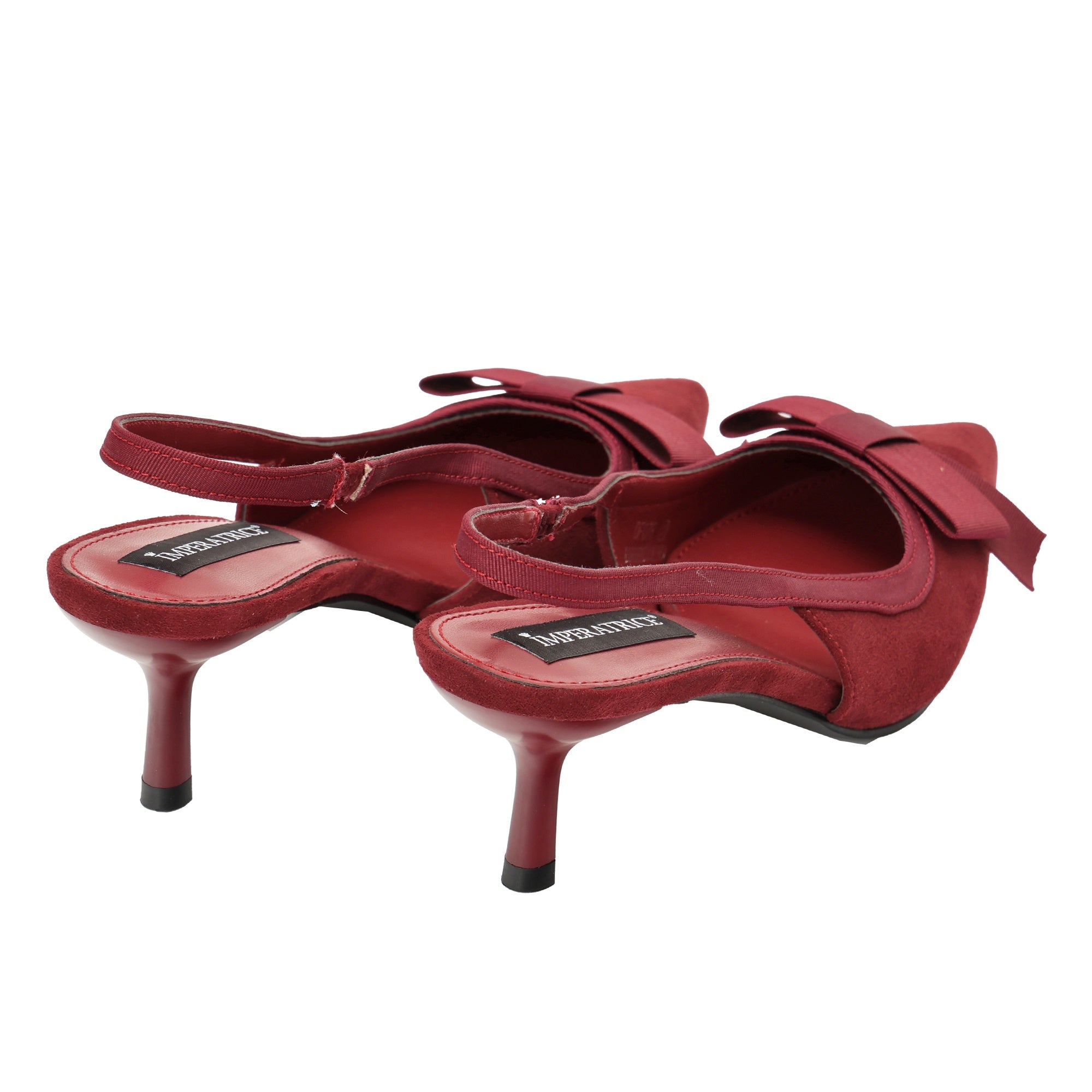 Decolletè in simil-pelle scamosciata con fiocco gross-grain Bordeaux