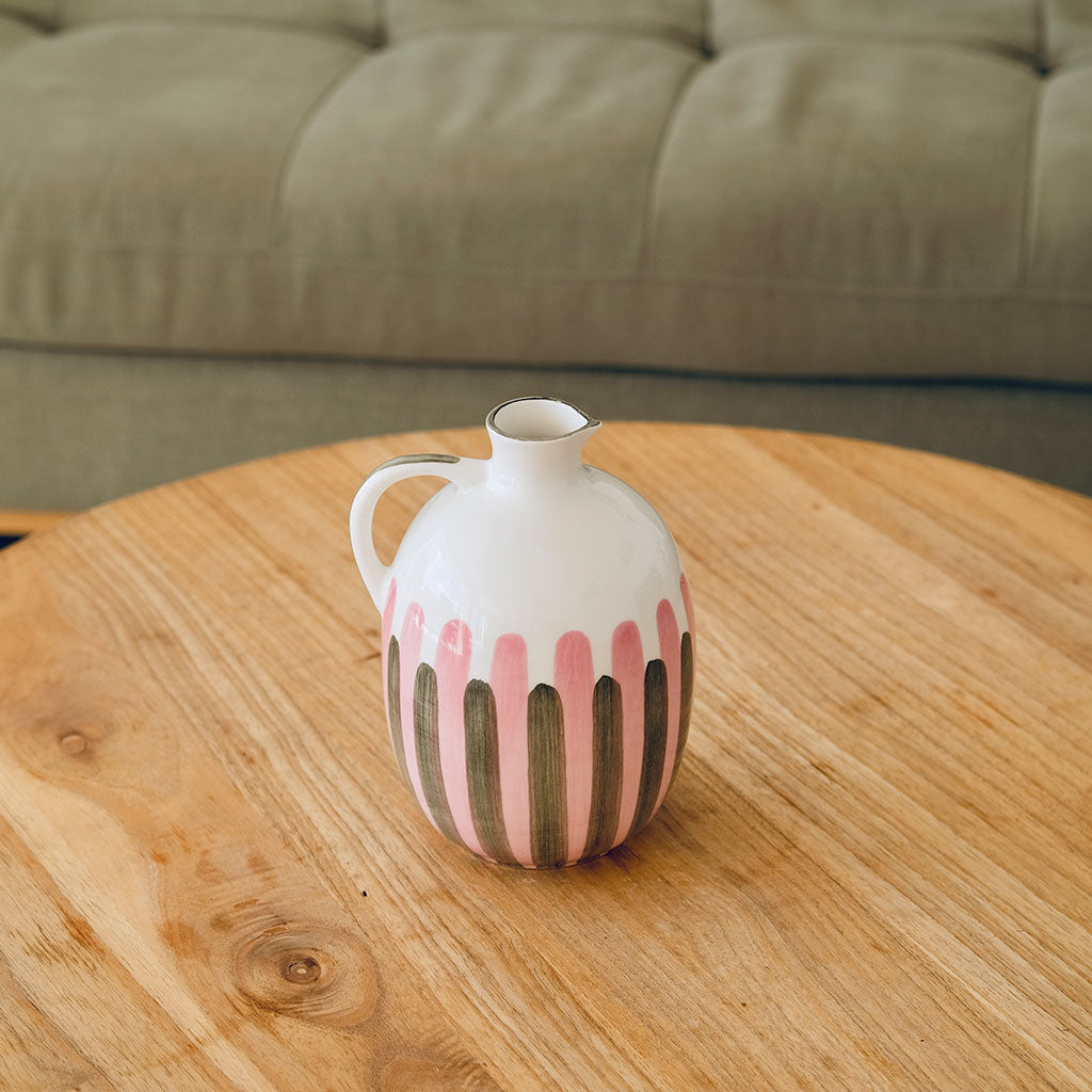 Brocca in ceramica - Striscia rosa/verde
