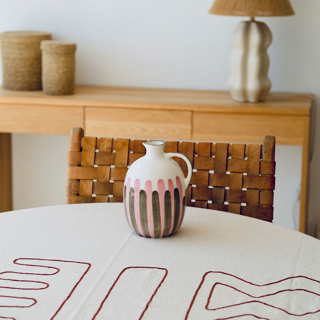 Brocca in ceramica - Striscia rosa/verde