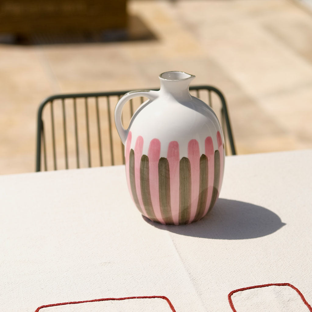 Brocca in ceramica - Striscia rosa/verde