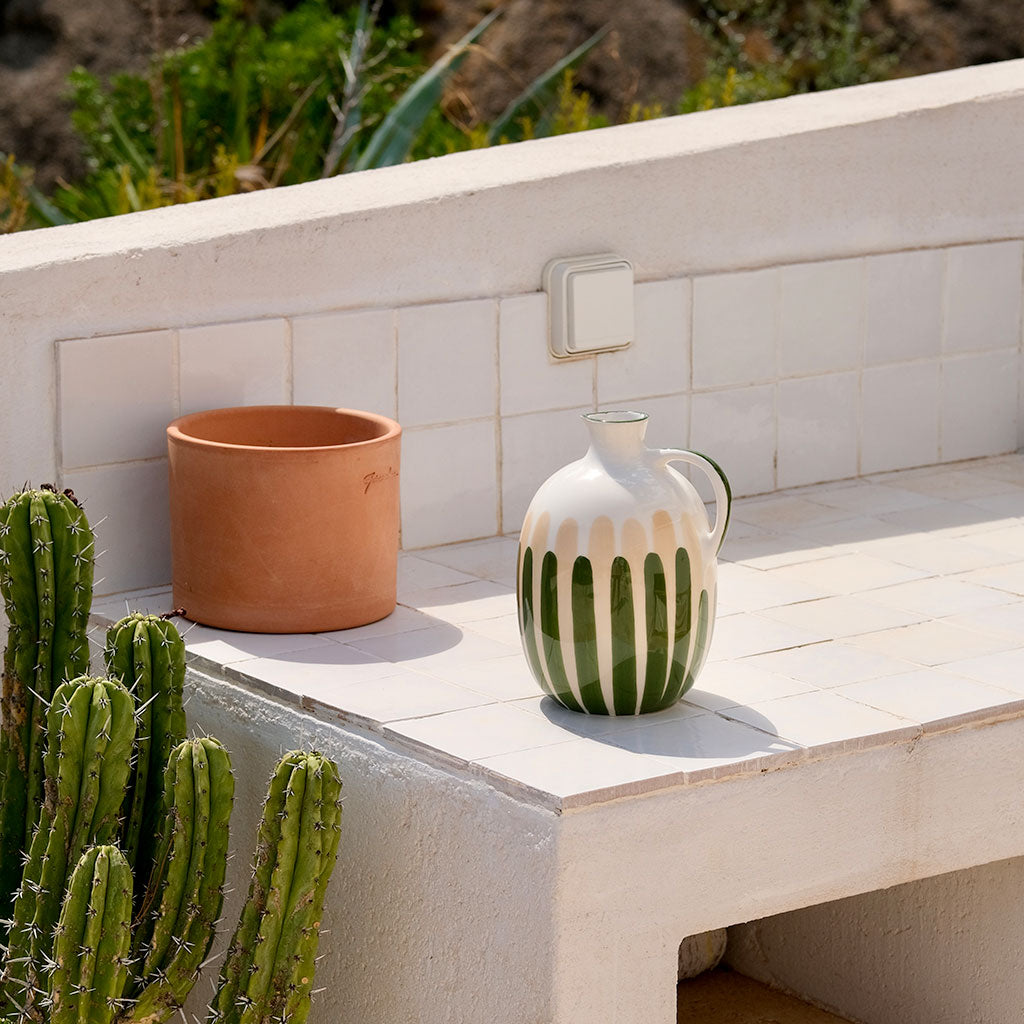 Brocca in ceramica - Strisce verde/beige