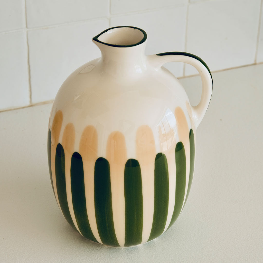 Brocca in ceramica - Strisce verde/beige