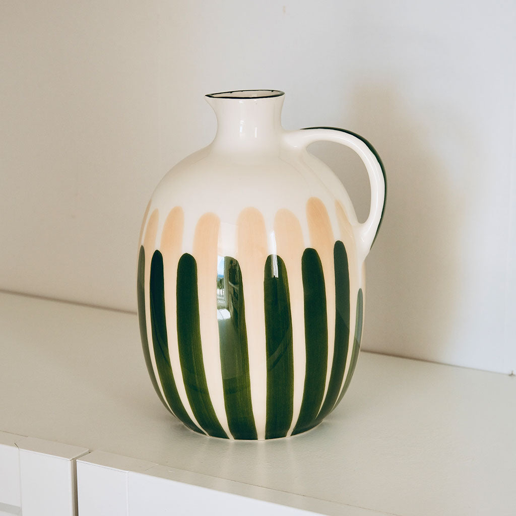 Brocca in ceramica - Strisce verde/beige