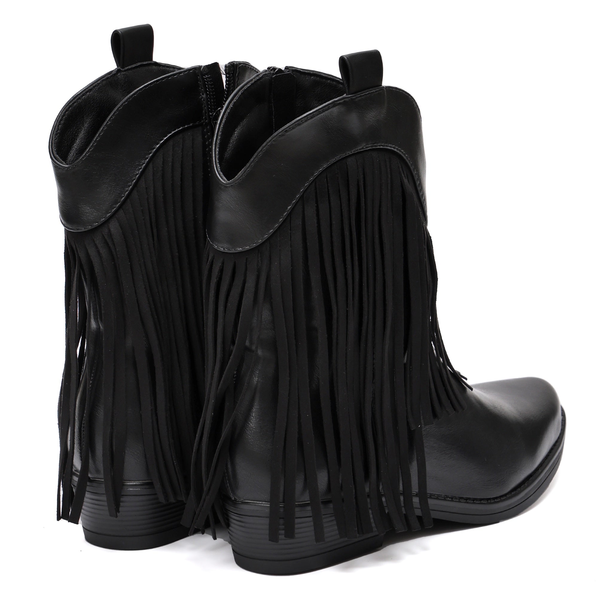 Stivaletto in simil pelle con frangia Nero