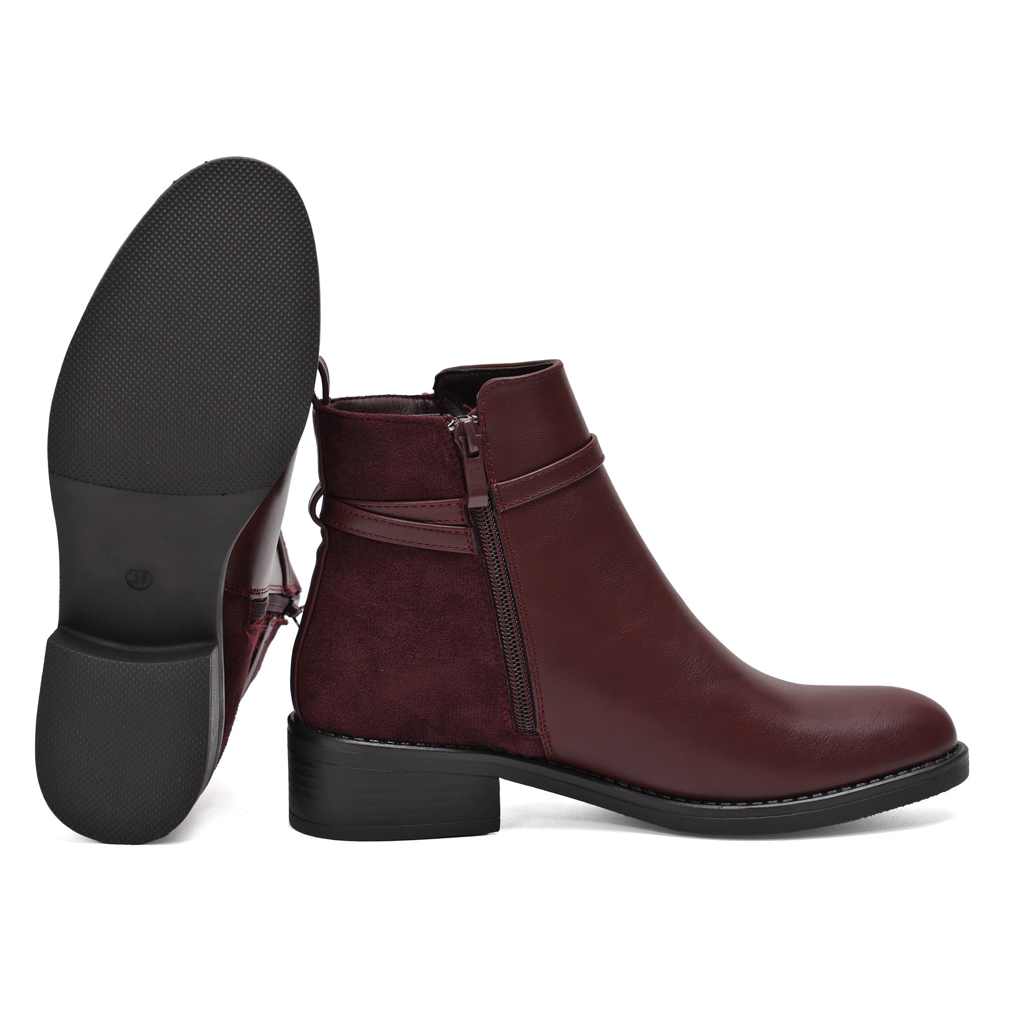 Stivaletto in simil pelle con fibbia dorata Bordeaux