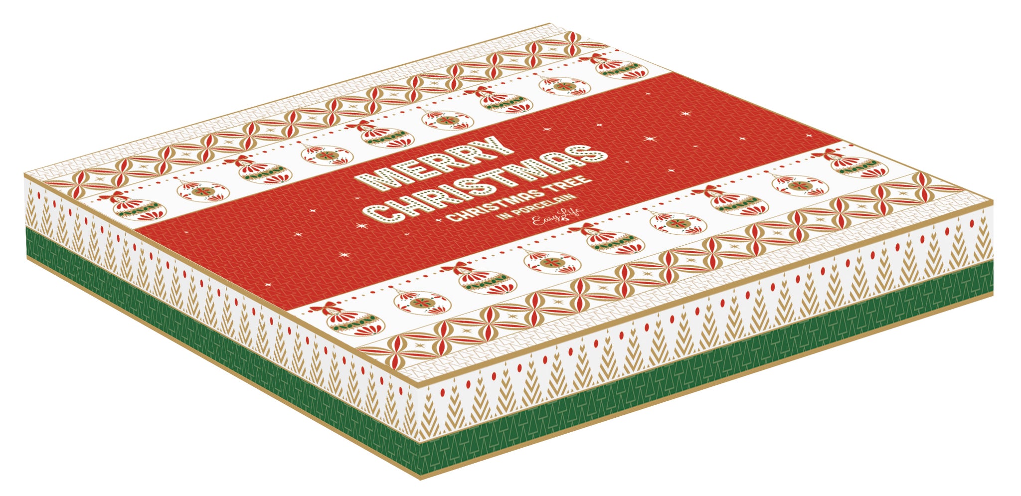 Piatto a forma abete 20,5x25,5 cm in porcellana in color box ENJOY YOUR CHRISTMAS