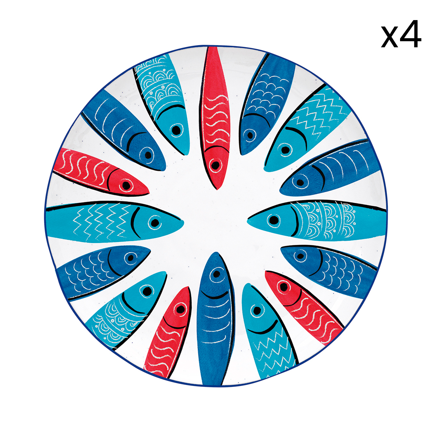 Set 4 Piattini in porcellana Ø 21 cm SARDINE'S PARTY