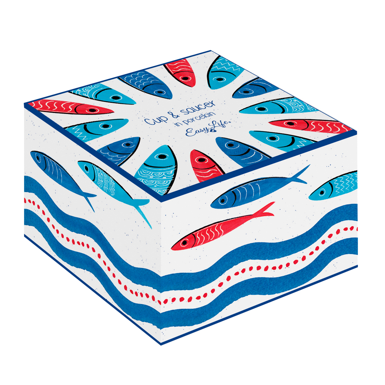 Tazza con piattino in porcellana 250 ml in scatola SARDINE'S PARTY