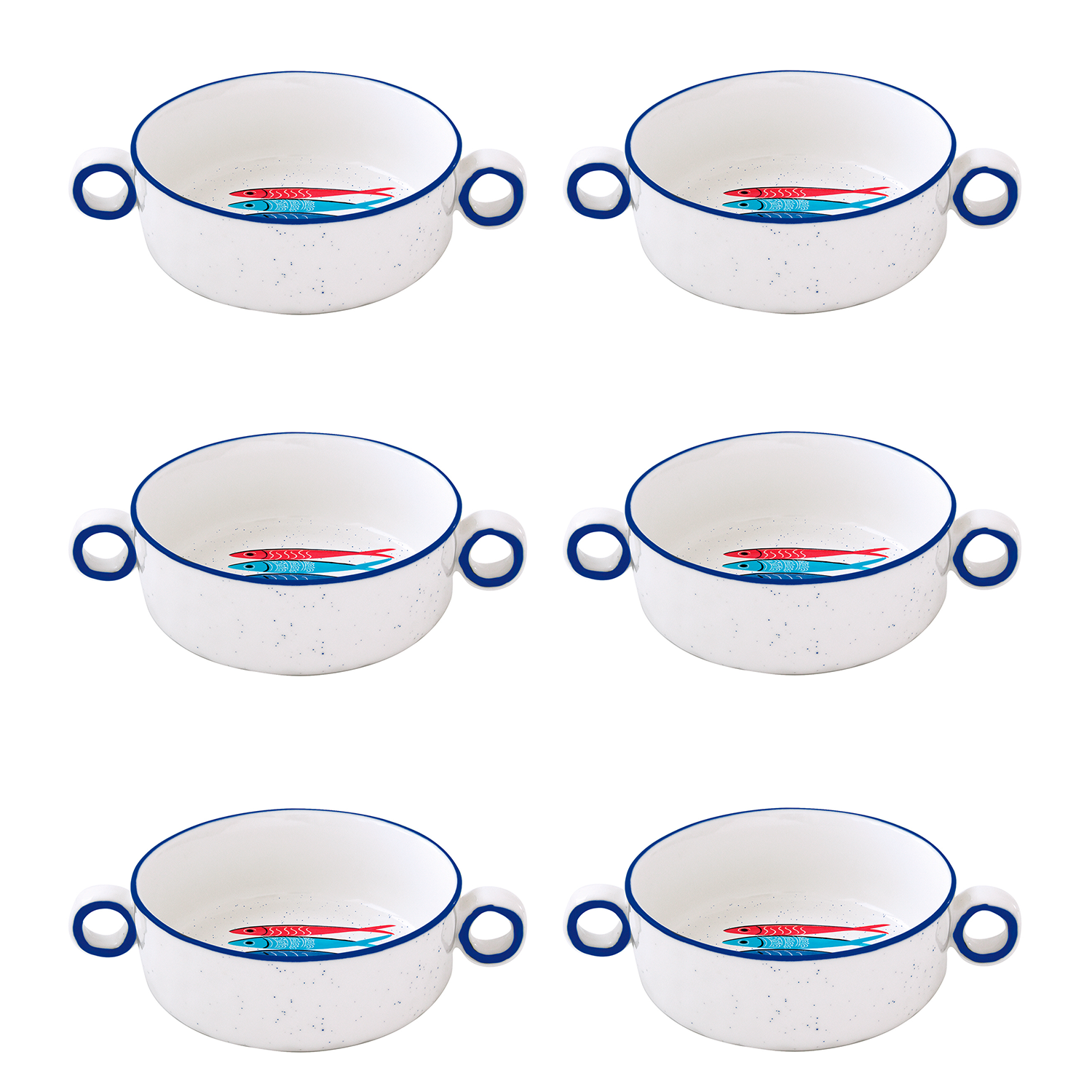 Set 6 Ciotole in porcellana Ø 12 cm x 4,5 con manici SARDINE'S PARTY