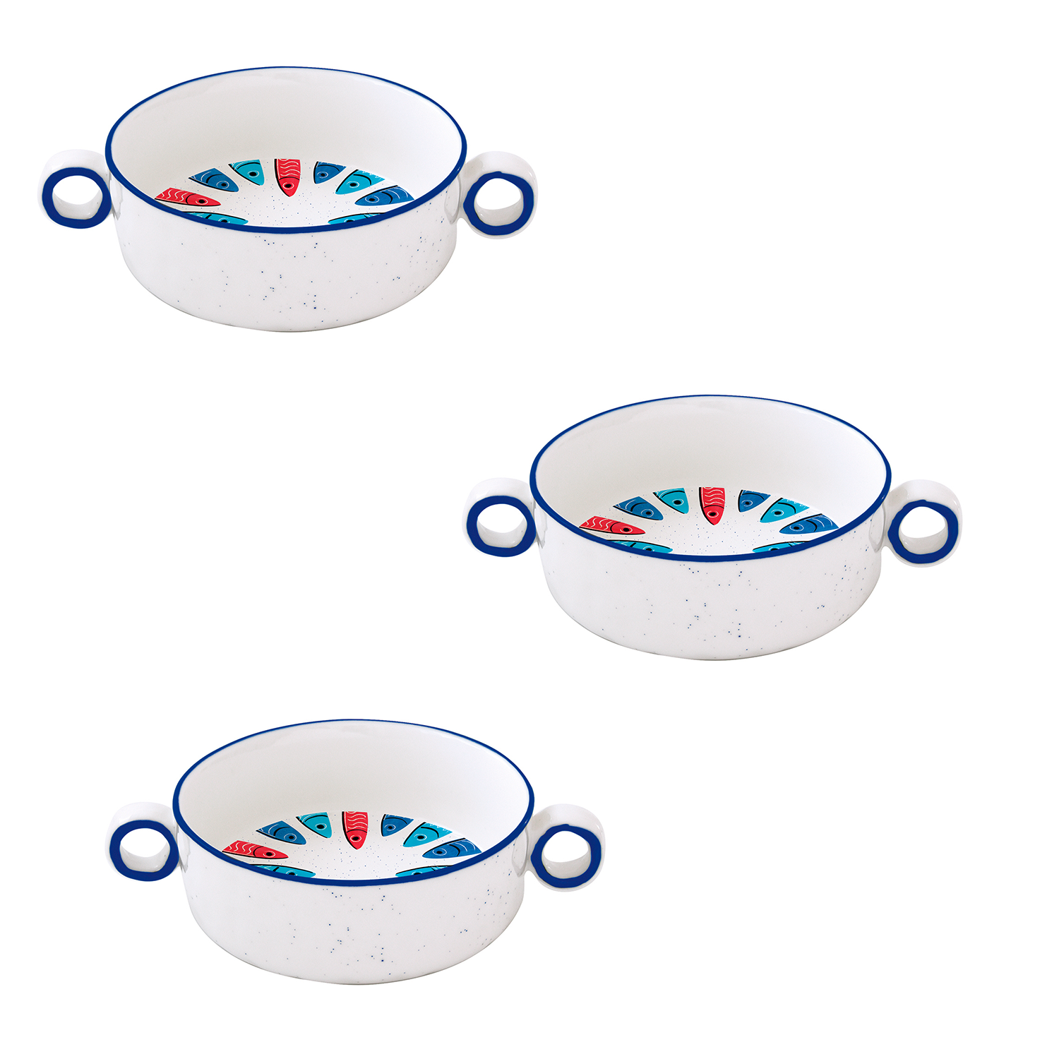 Set 3 Ciotole in porcellana Ø 16 cm x 6,5 con manici SARDINE'S PARTY