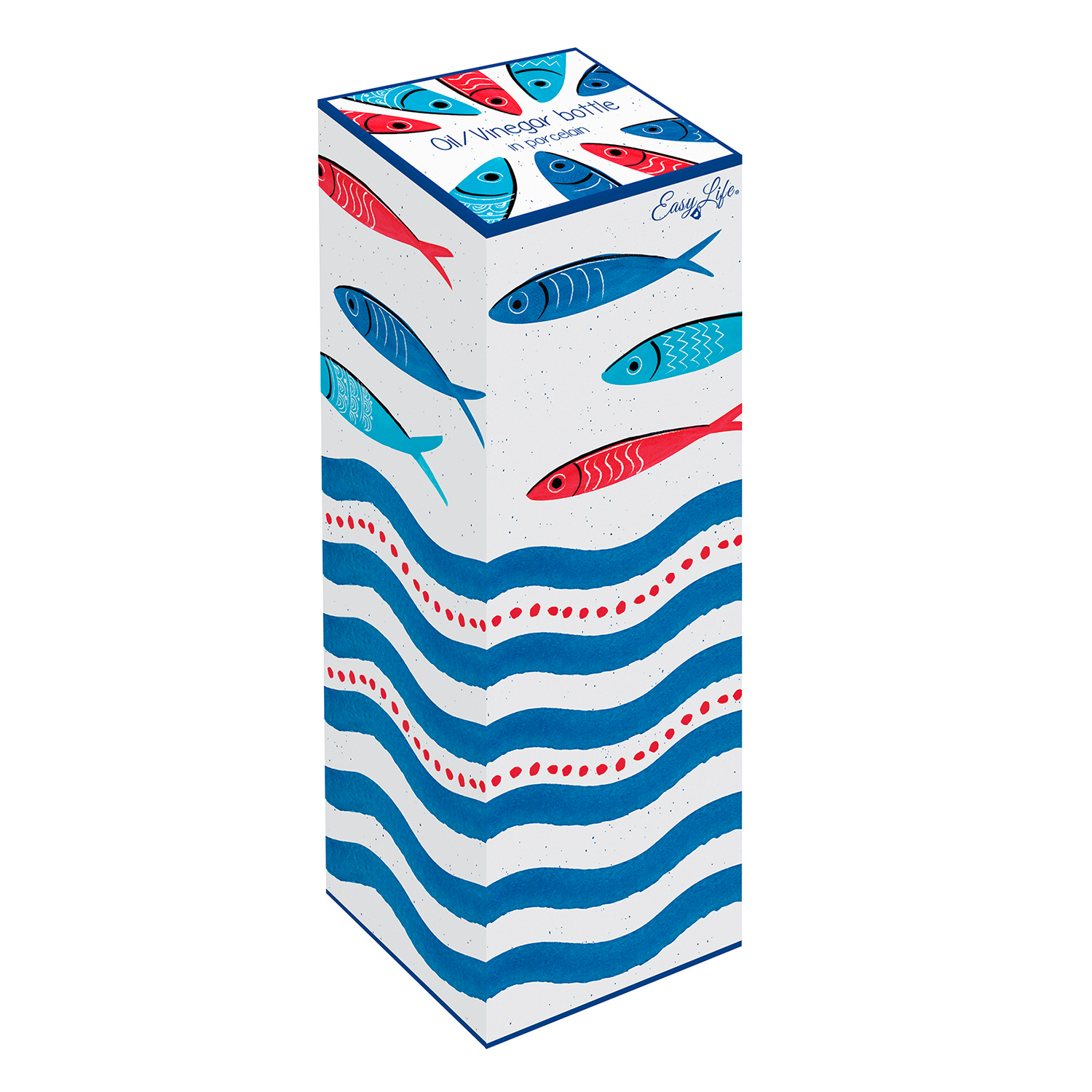 Bottiglia olio/aceto in porcellana da 300 ml in scatola SARDINE'S PARTY