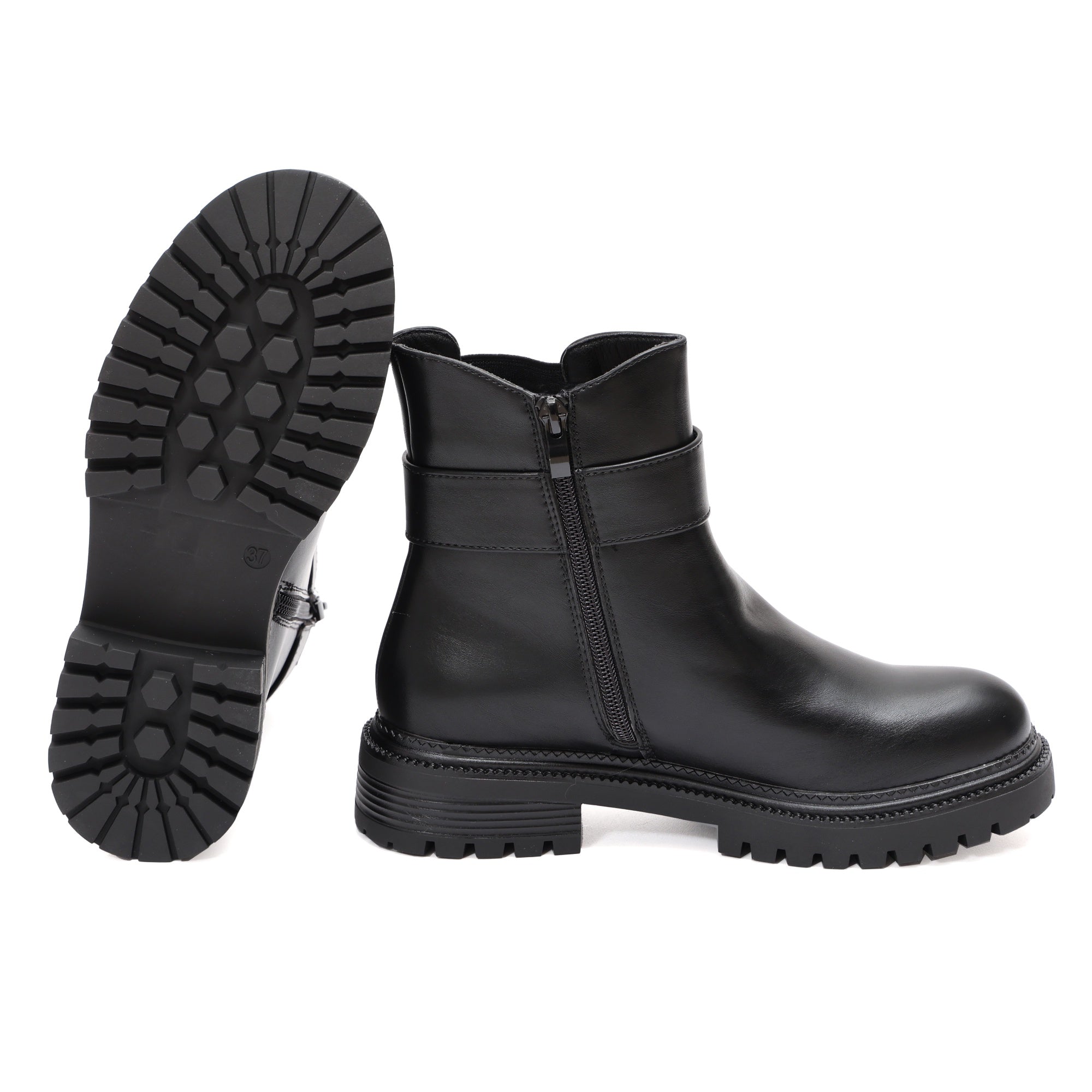 Stivaletto in simil pelle con elastico e fibbia dorata  Nero