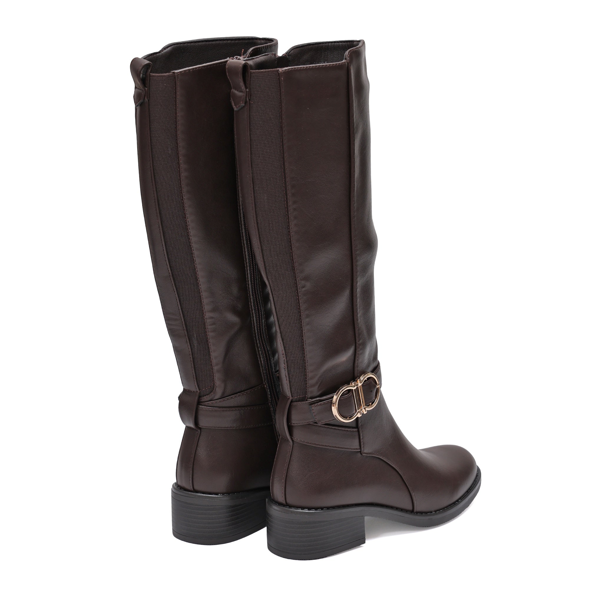 Stivale in simil pelle con cinturini e fascia elastica Marrone
