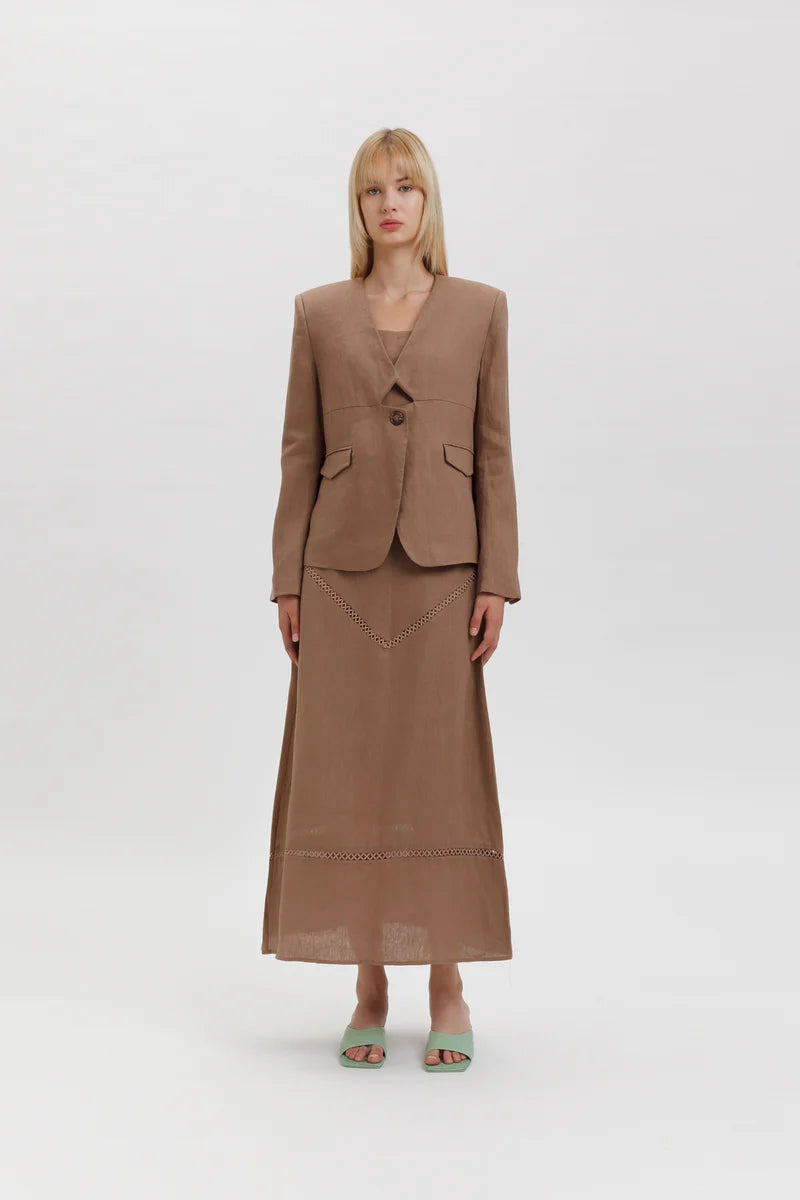 BLAZER MONOPETTO IN LINO Marrone