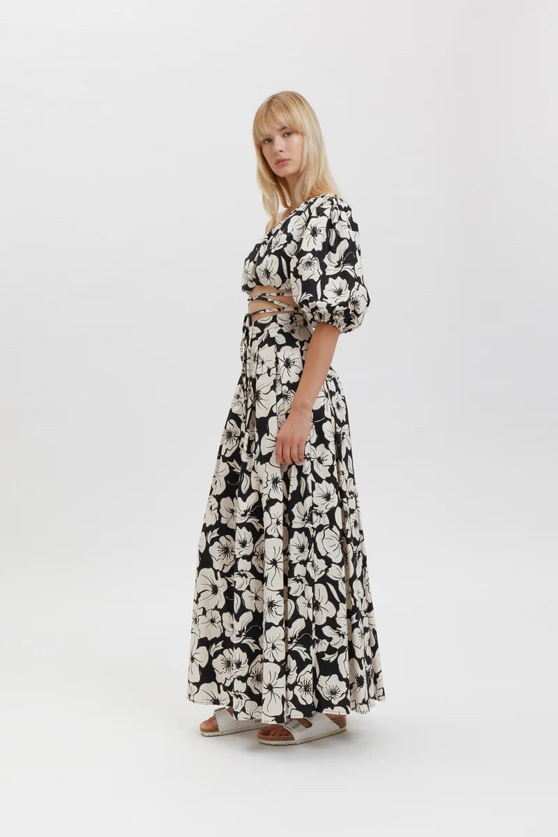MAXI GONNA A FIORI Nero Flowers - Weili Zheng
