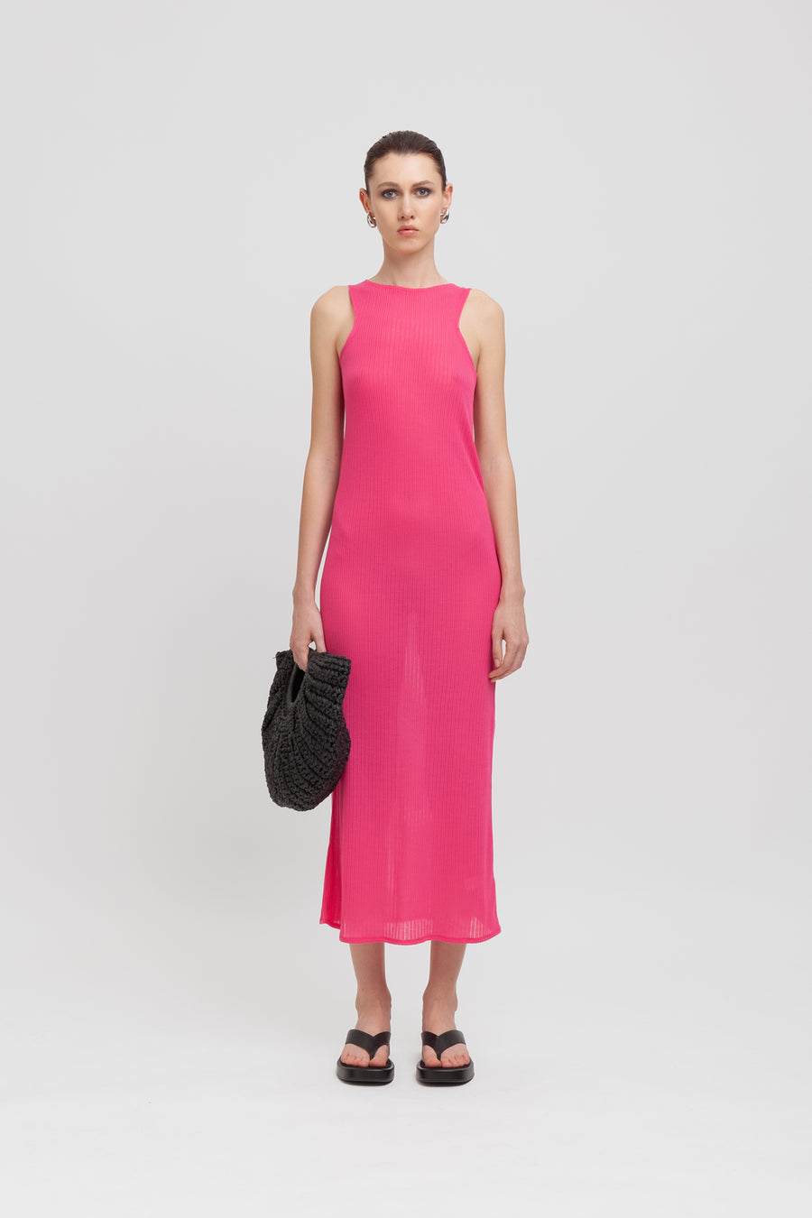 Abito halter in costina semitrasparente