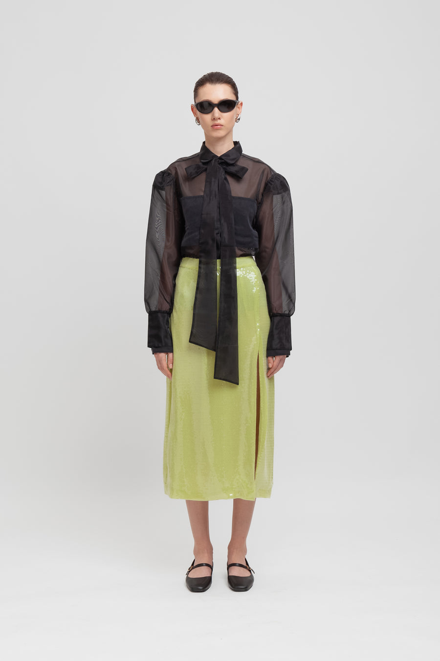 Blusa in organza con fiocco