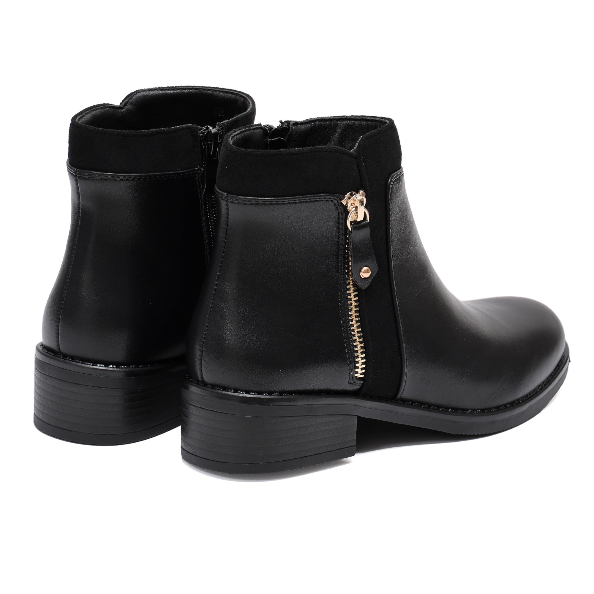 Stivaletti in simil pelle con lampo dorata Nero