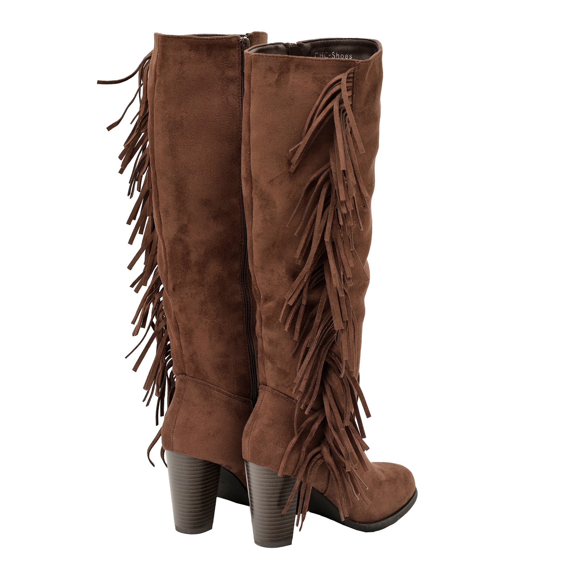 Stivali in simil camoscio con frange e tacco largo Marrone