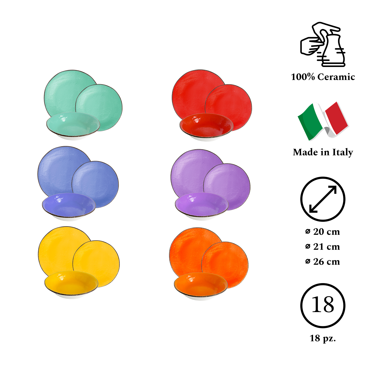 PRETA Set piatti da18 pezzi colori Arcobaleno