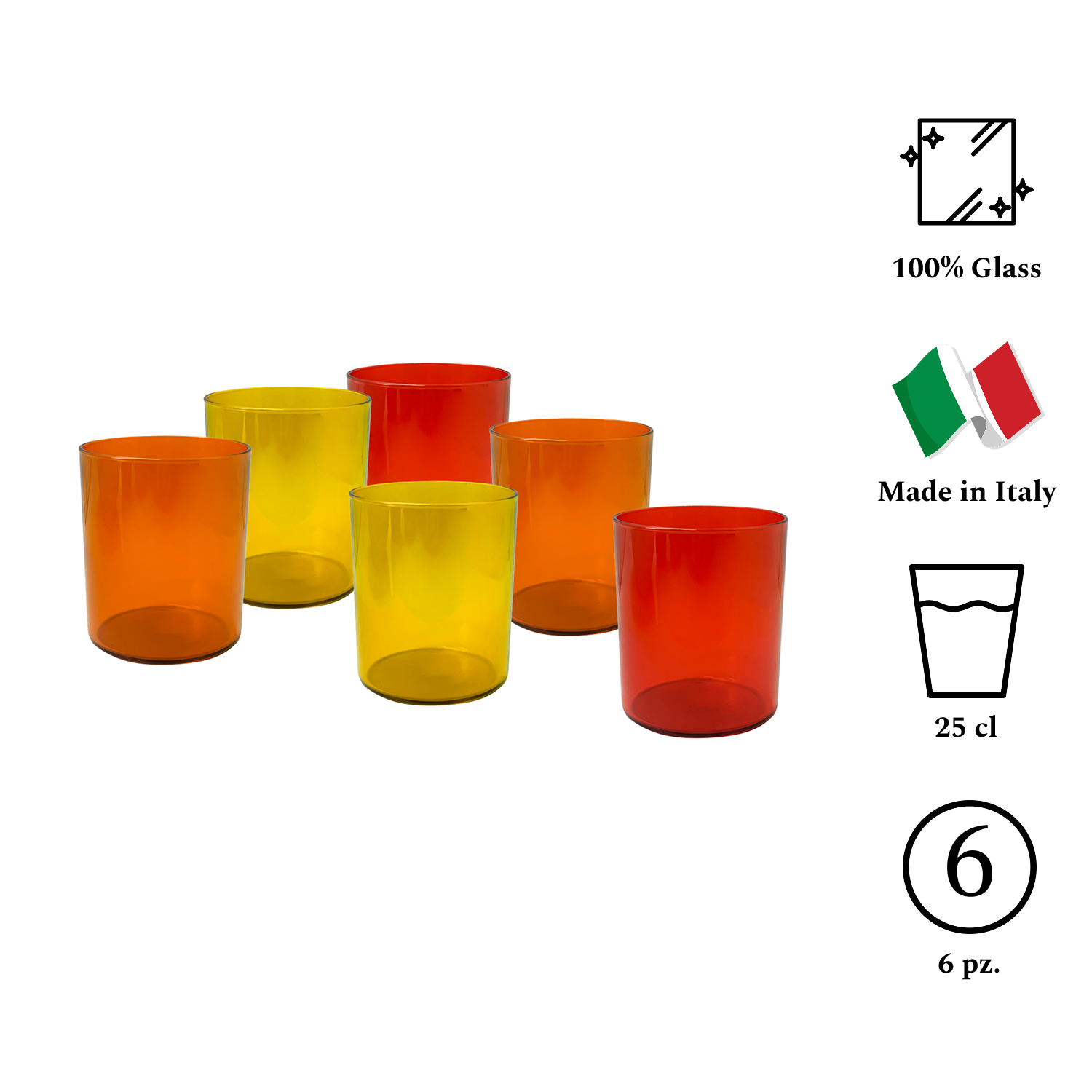 AERE Set 6 Bicchieri In Vetro 25Cl Multicolor Blu