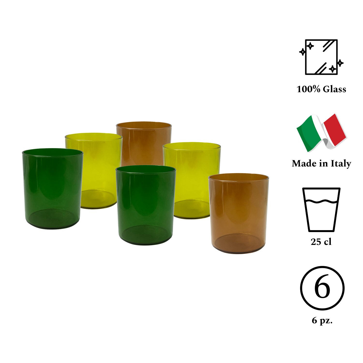 AERE Set 6 Bicchieri In Vetro 25Cl Multicolor Autunno