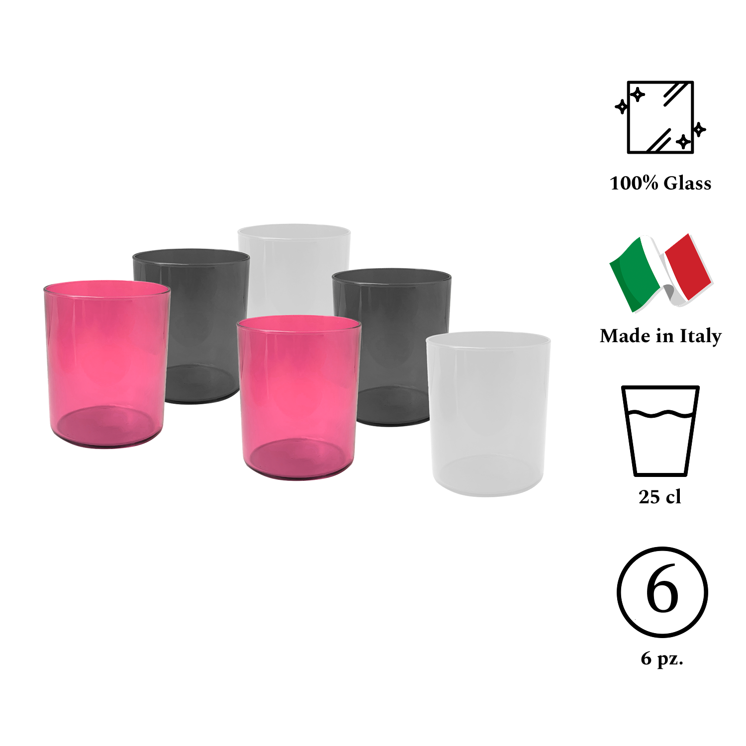 AERE Set 6 Bicchieri In Vetro 25Cl Multicolor Modern
