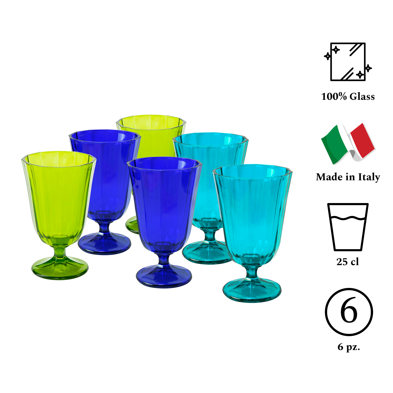 ANA Set 6 Calici Bassi In Vetro 25Cl Multicolor