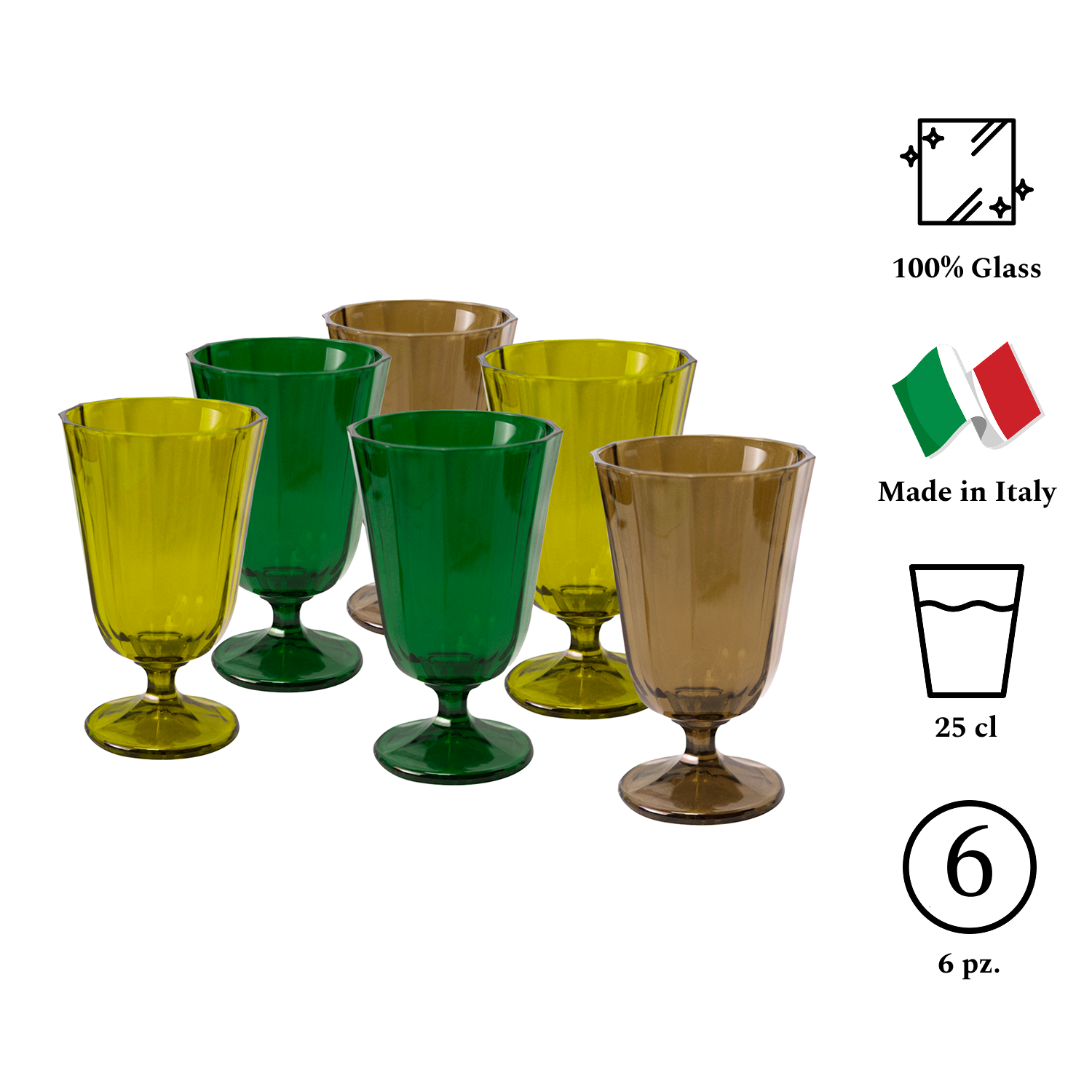ANA Set 6 Calici Bassi In Vetro 25Cl Multicolor Autunno