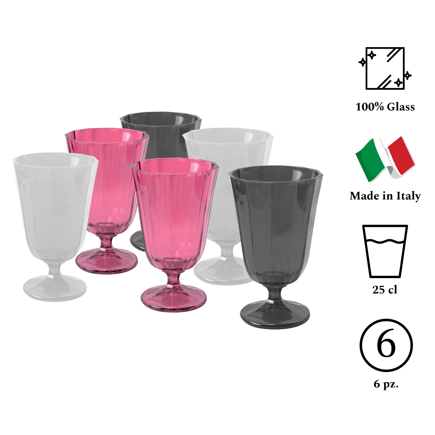 ANA Set 6 Calici Bassi In Vetro 25Cl Multicolor Modern